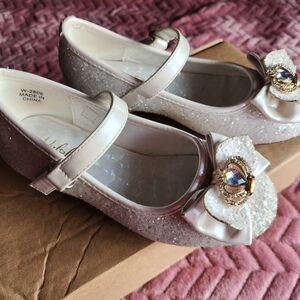 Sparkly Silver Mary Jane Shoes with Bow